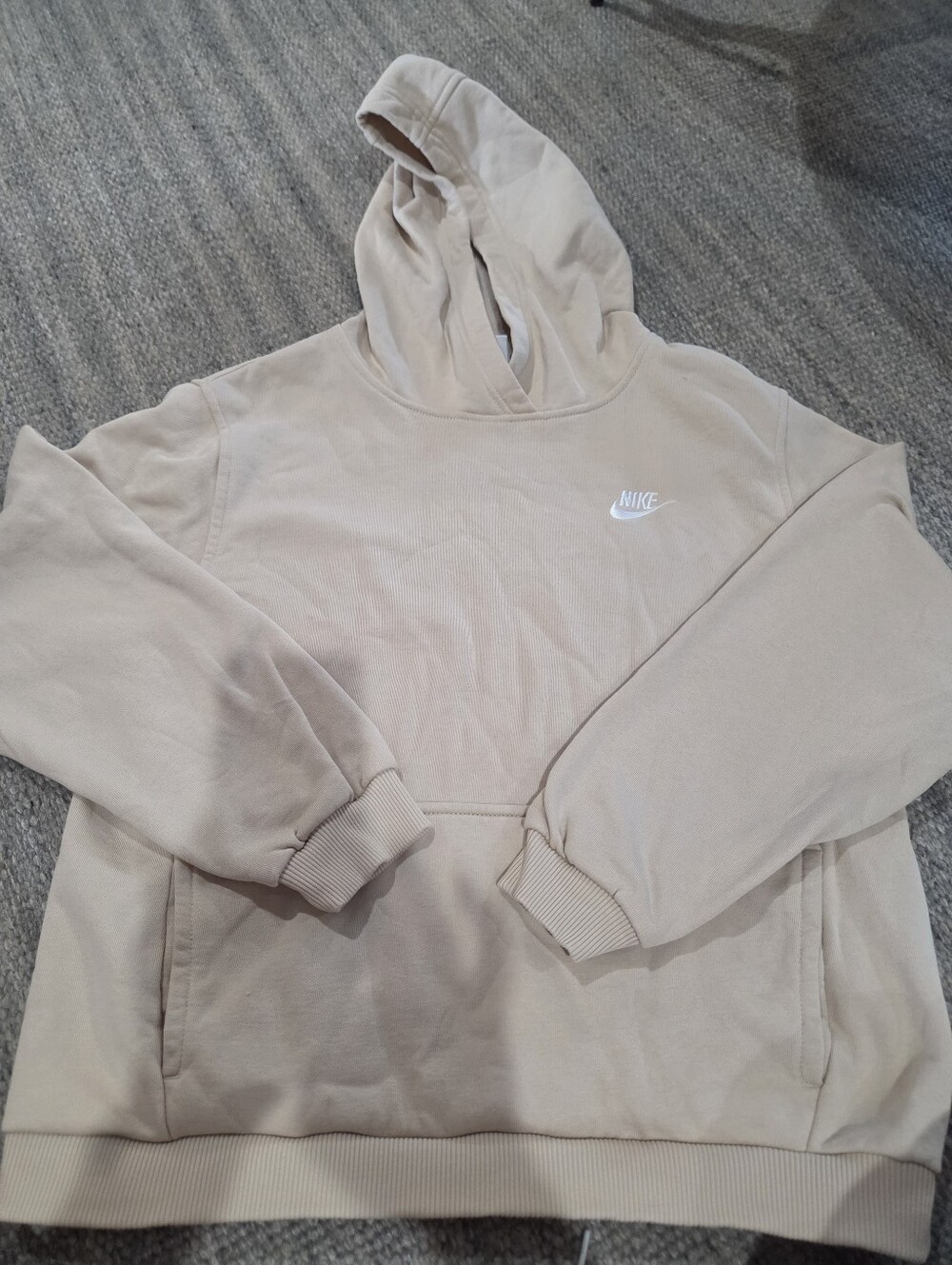 Nike Beige Youty Pullover Hoodie with Stitched Logo